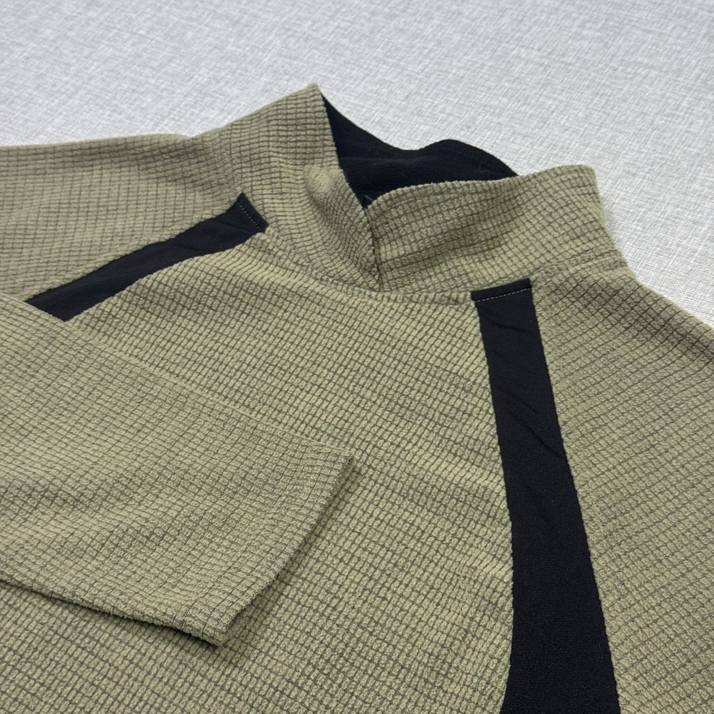 L.L. Bean Waffle-Knit Thermal Mock Neck Pullover Shirt Womens XL Green Outdoor